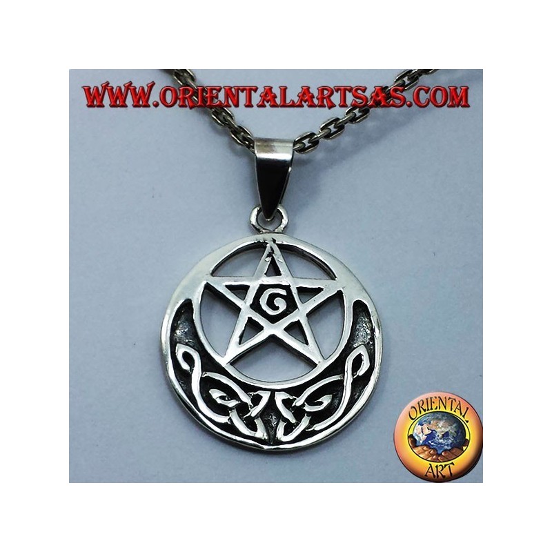 Silber Anhänger, Pentagramm mit G und keltische Knoten