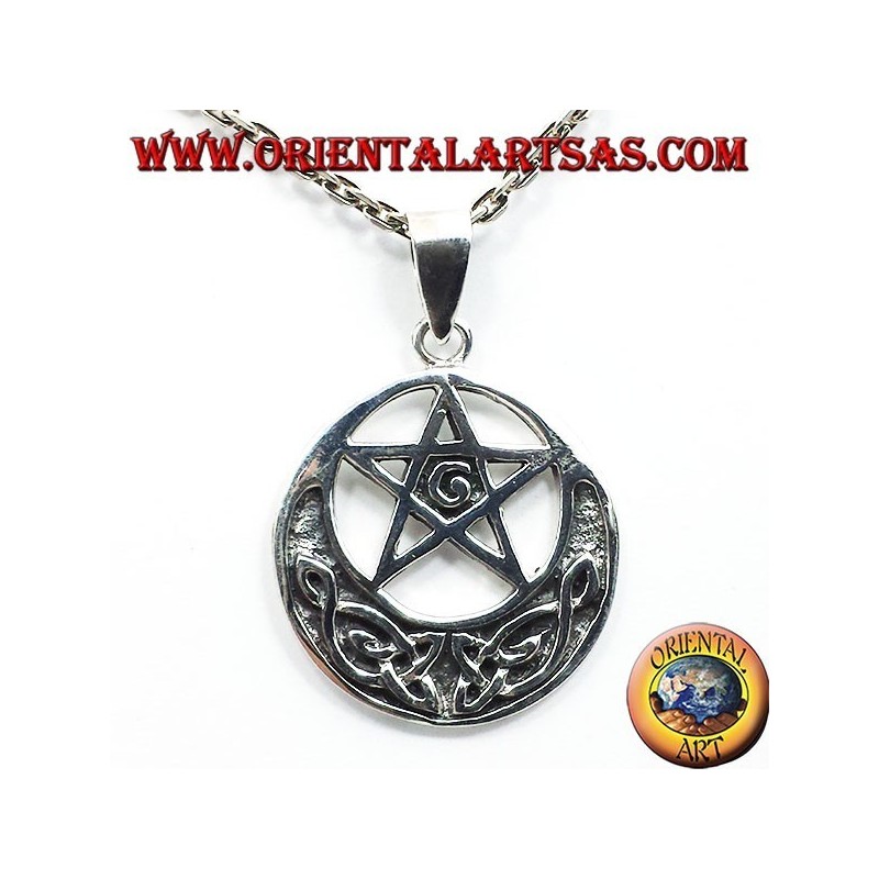 pendentif en argent, pentagramme avec G et noeud celtique