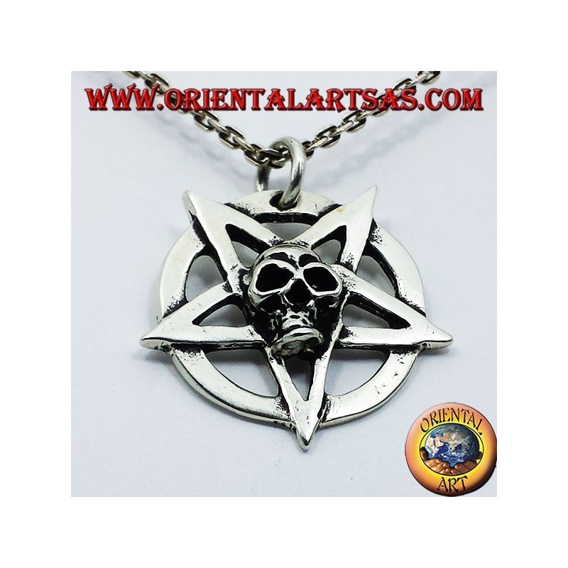 silver pendant, pentagram with skull