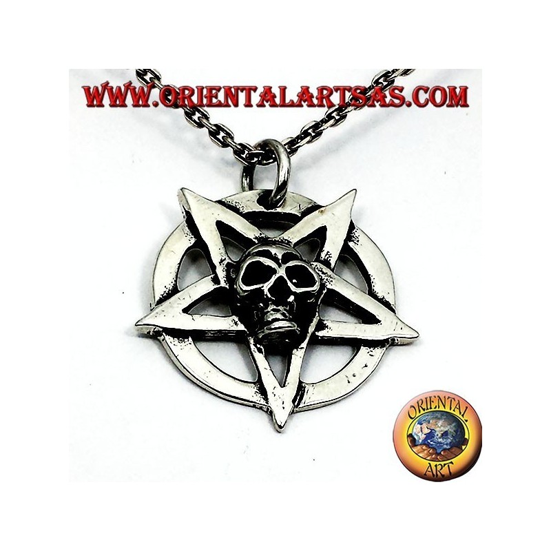silver pendant, pentagram with skull