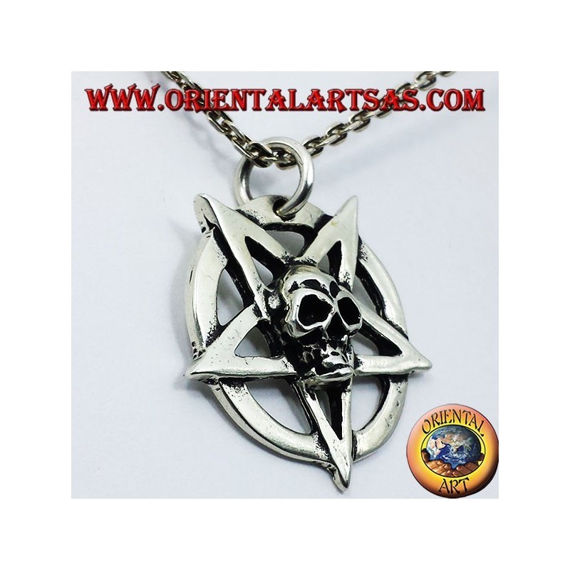 silver pendant, pentagram with skull