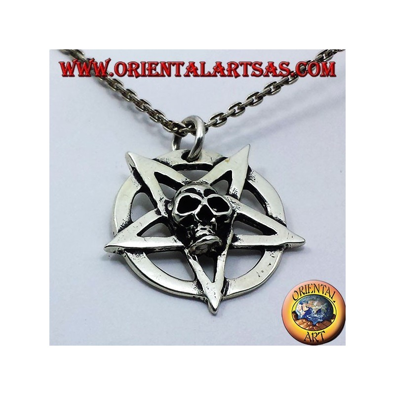 Silber Anhänger, Pentagramm mit dem Schädel