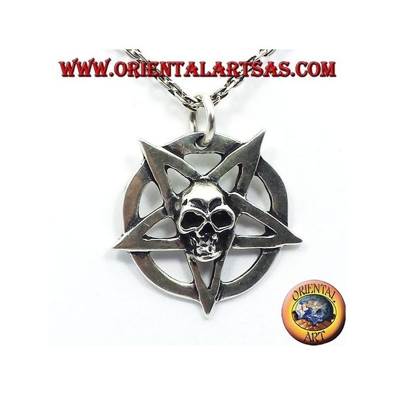 silver pendant, pentagram with skull