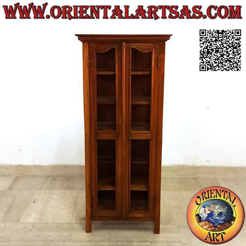 Vetrinetta rettangolare a doppia anta e sei ripiani in legno di teak (decoro convesso)