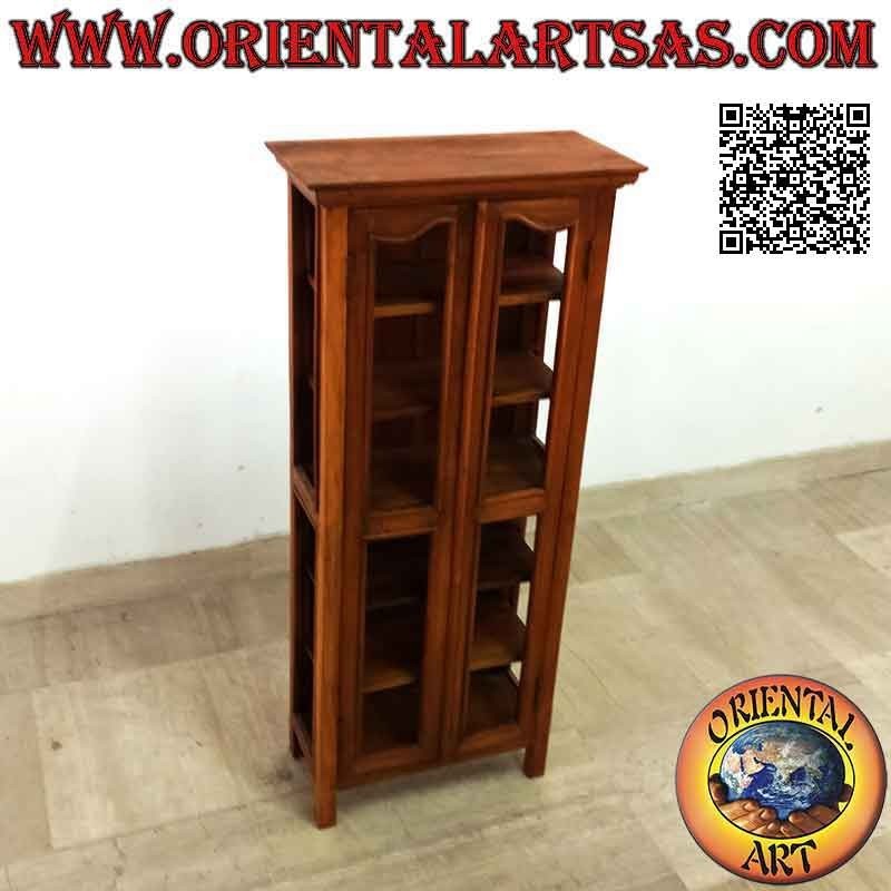 Vetrinetta rettangolare a doppia anta e sei ripiani in legno di teak (decoro convesso)