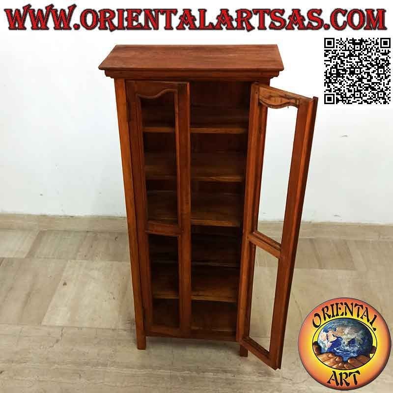 Rectangular display cabinet with double door and six shelves in teak wood (convex decoration)
