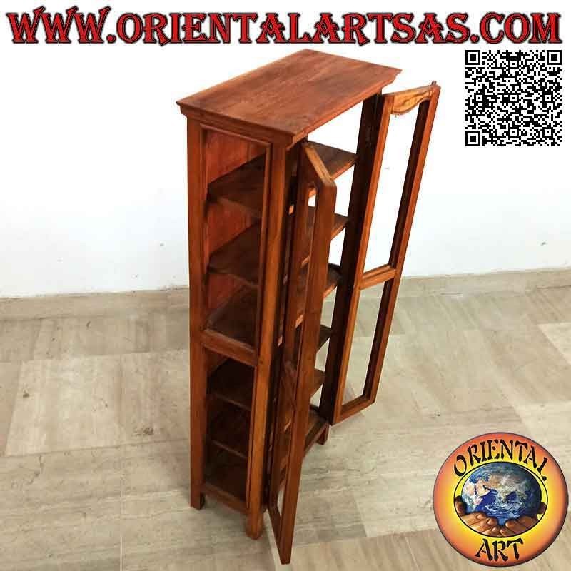 Vetrinetta rettangolare a doppia anta e sei ripiani in legno di teak (decoro convesso)