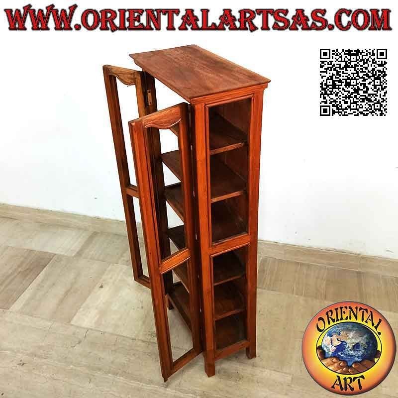 Vetrinetta rettangolare a doppia anta e sei ripiani in legno di teak (decoro convesso)