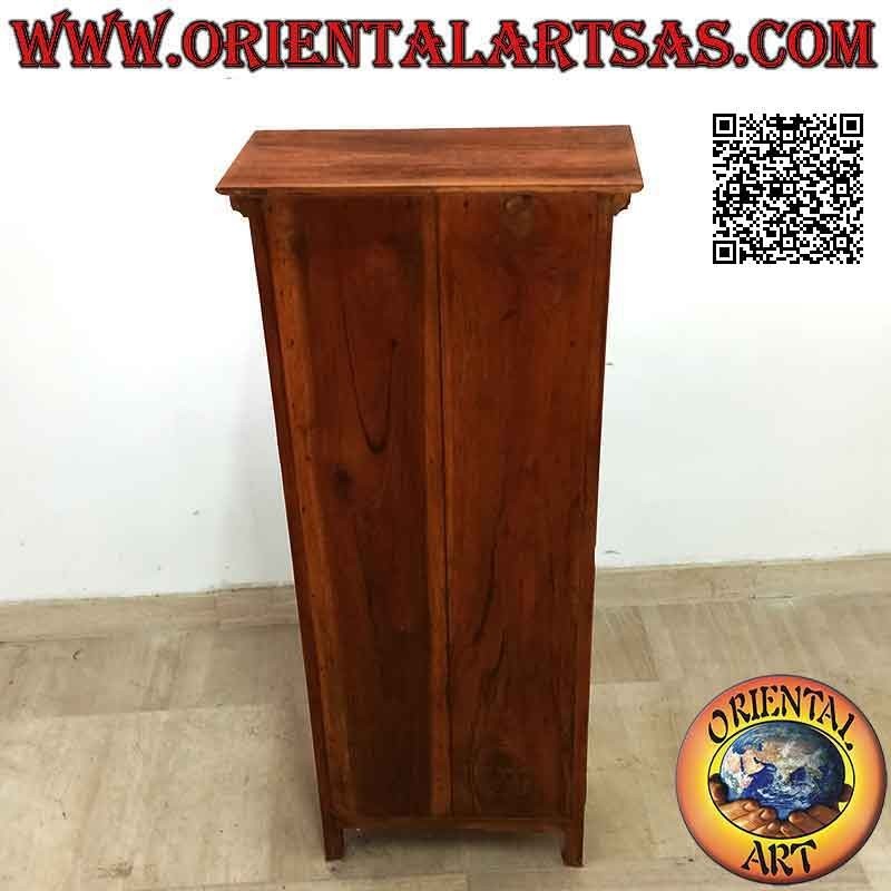 Rectangular display cabinet with double door and six shelves in teak wood (convex decoration)