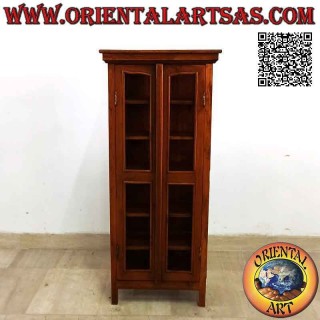 Vetrinetta rettangolare a doppia anta e sei ripiani in legno di teak (decoro concavo)