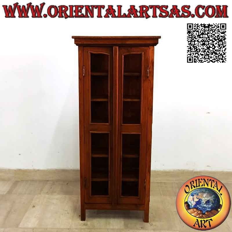 Rechteckige Vitrine mit Doppeltür und sechs Regalen aus Teakholz (konkave Dekoration)