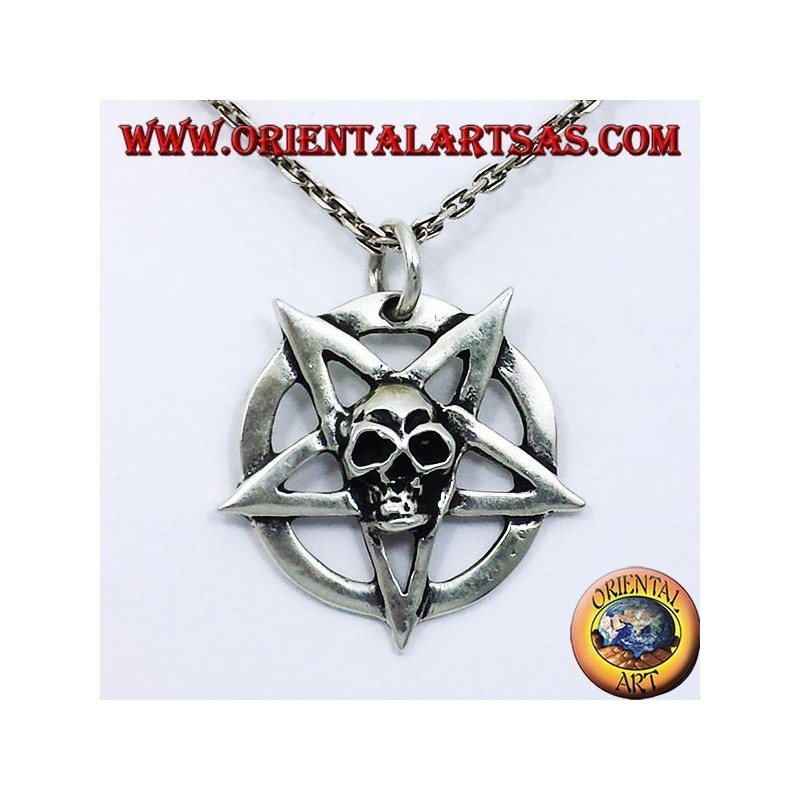 silver pendant, pentagram with skull