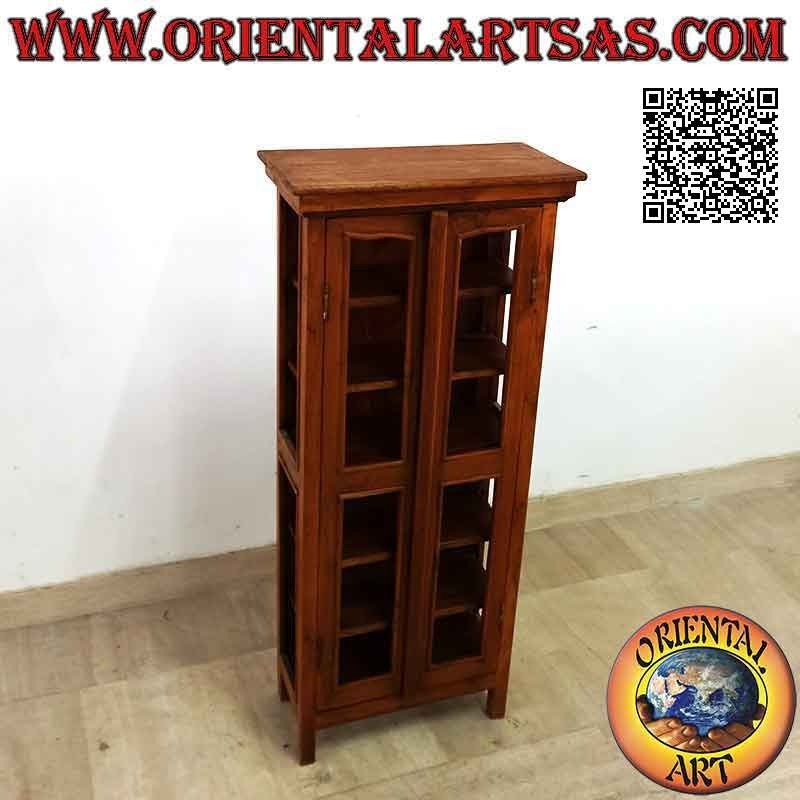 Rechteckige Vitrine mit Doppeltür und sechs Regalen aus Teakholz (konkave Dekoration)