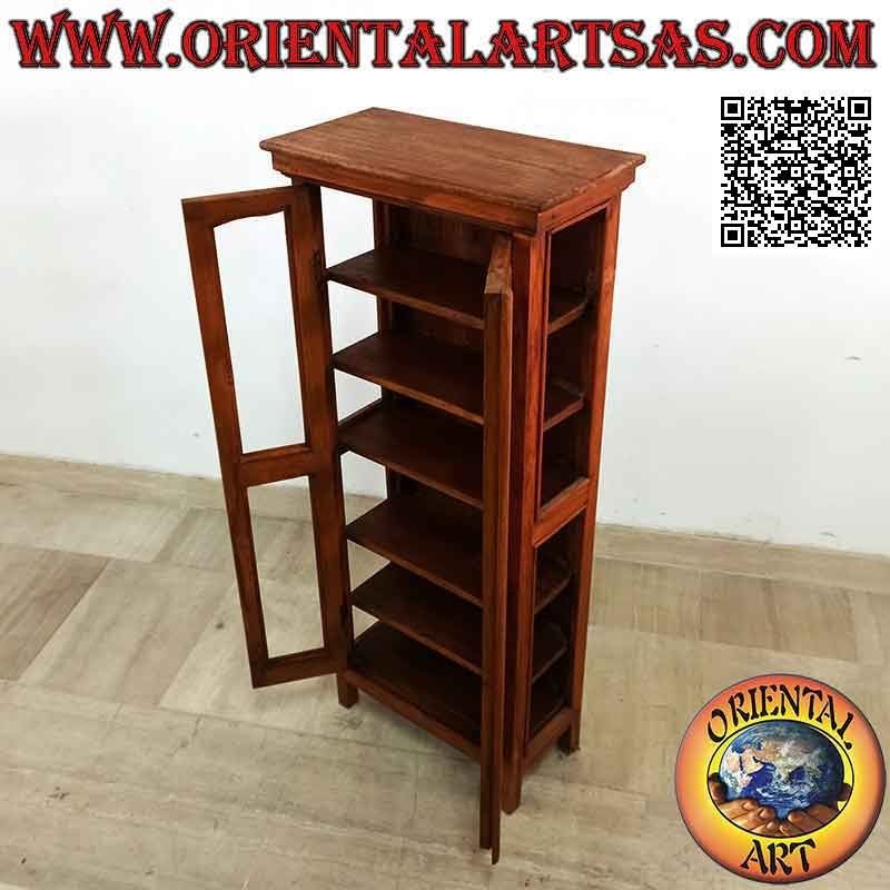 Vetrinetta rettangolare a doppia anta e sei ripiani in legno di teak (decoro concavo)