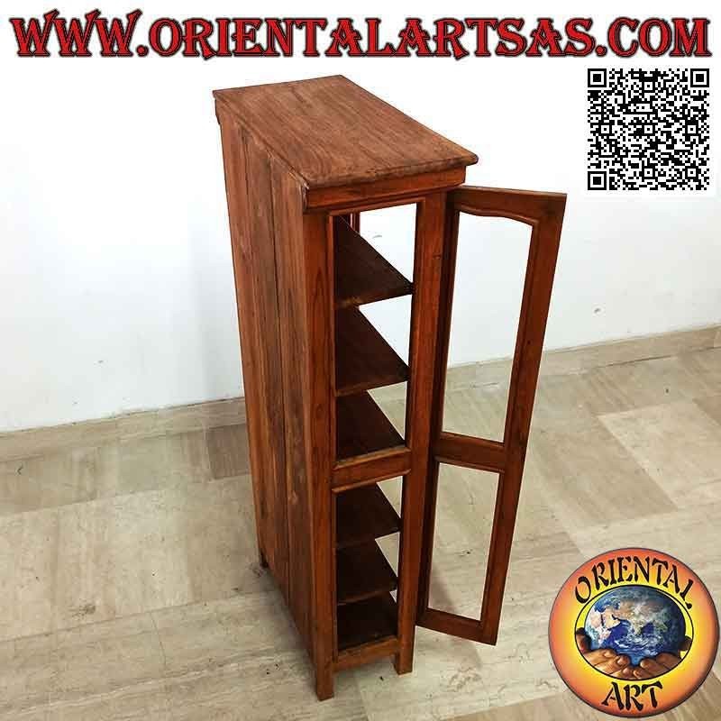 Vetrinetta rettangolare a doppia anta e sei ripiani in legno di teak (decoro concavo)