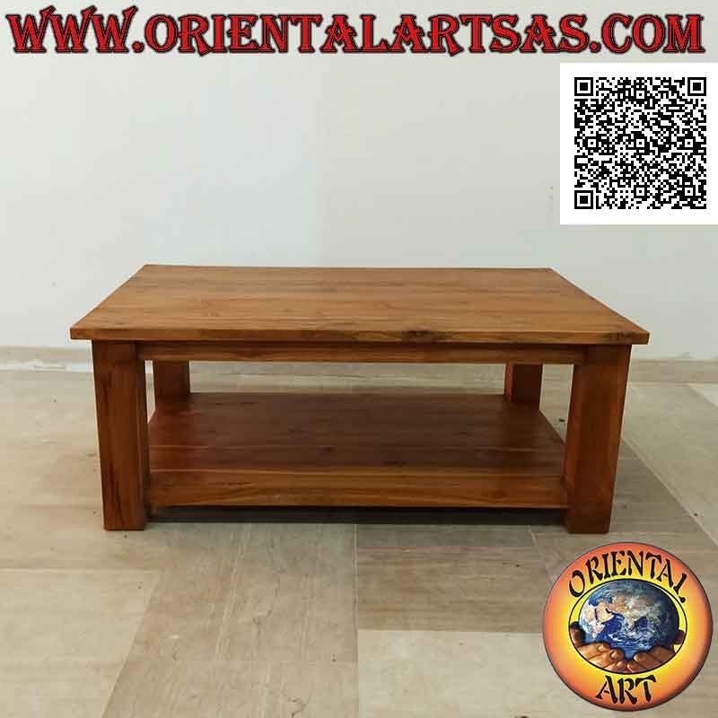 Table basse rectangulaire de style "Essential" pour salon avec étagère en bois de teck en dessous (120 * 80)