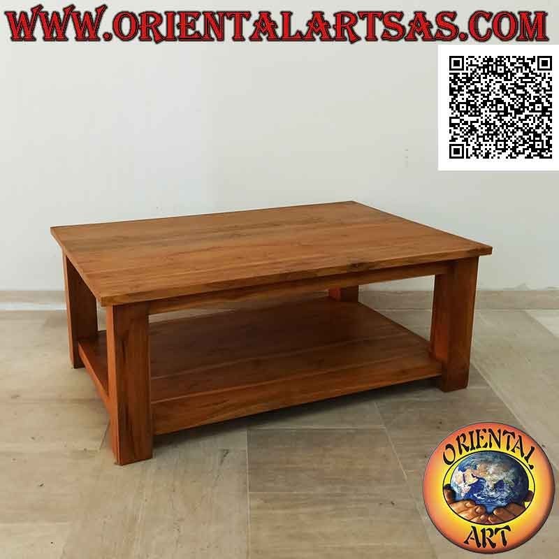 Table basse rectangulaire de style "Essential" pour salon avec étagère en bois de teck en dessous (120 * 80)
