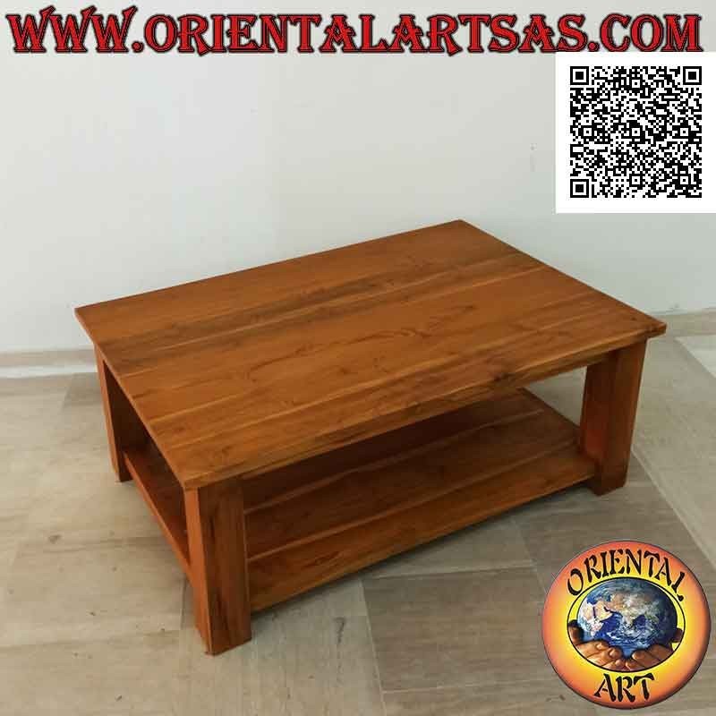 "Essential" style rectangular coffee table for living room with teak wood shelf underneath (120 * 80)
