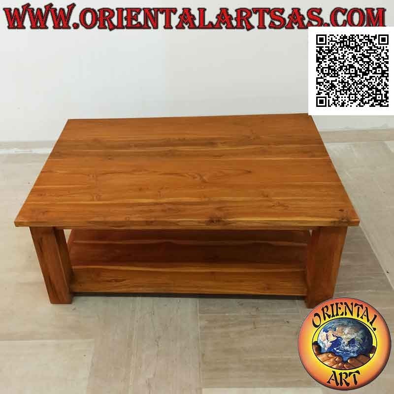 Table basse rectangulaire de style "Essential" pour salon avec étagère en bois de teck en dessous (120 * 80)