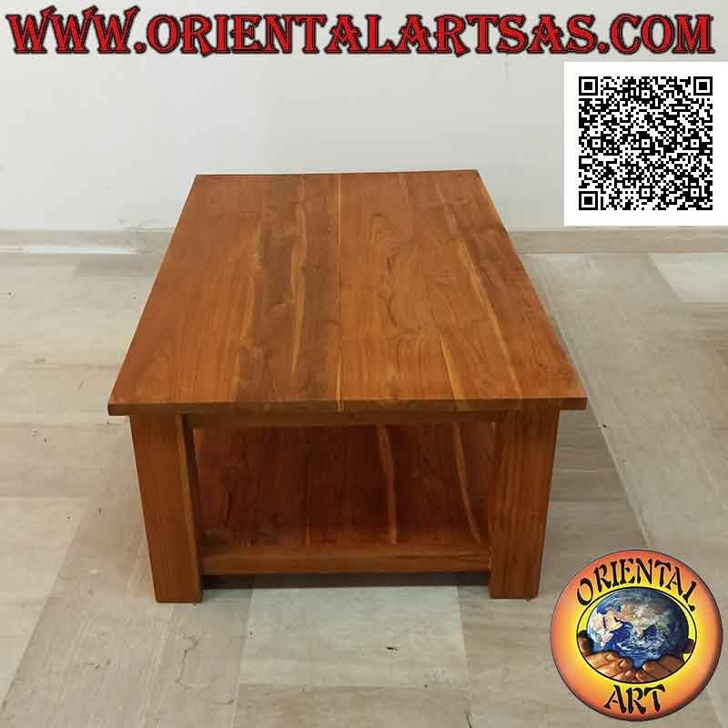 Tavolino basso da salotto rettangolare in stile "essential" con ripiano sotto in legno di teak (120*80)