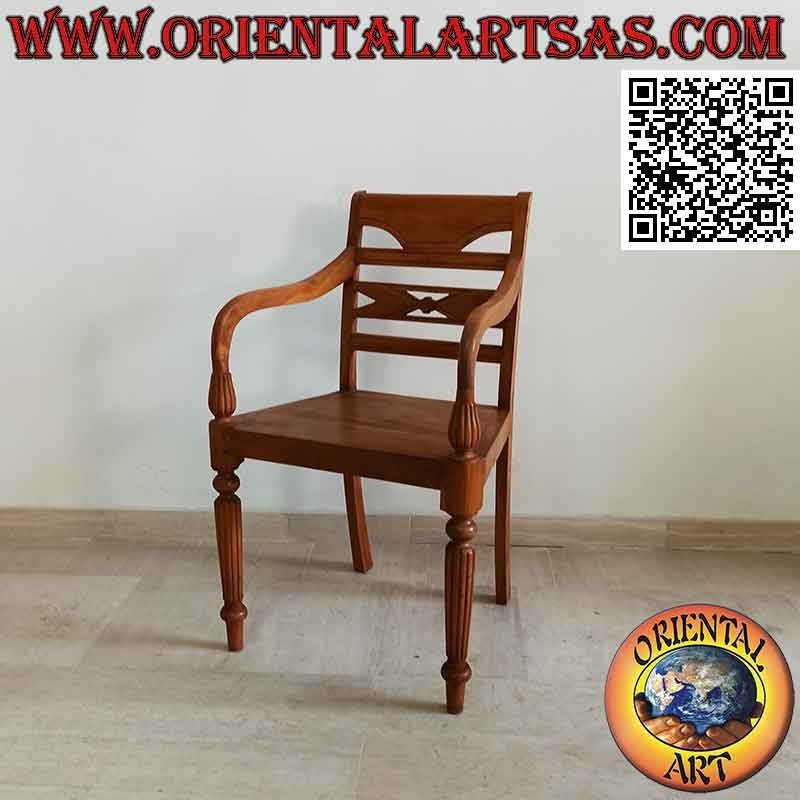 Fauteuil de style Raffles avec assise pleine en bois, en bois de teck