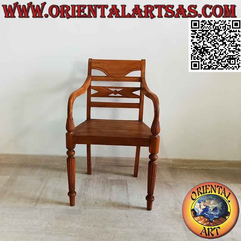 Poltrona in stile raffles con seduta intera in legno, in legno di teak