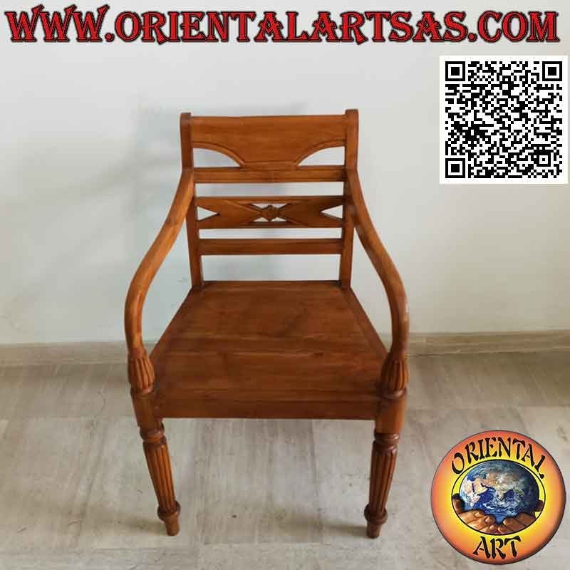 Raffles style armchair with full wooden seat, in teak wood