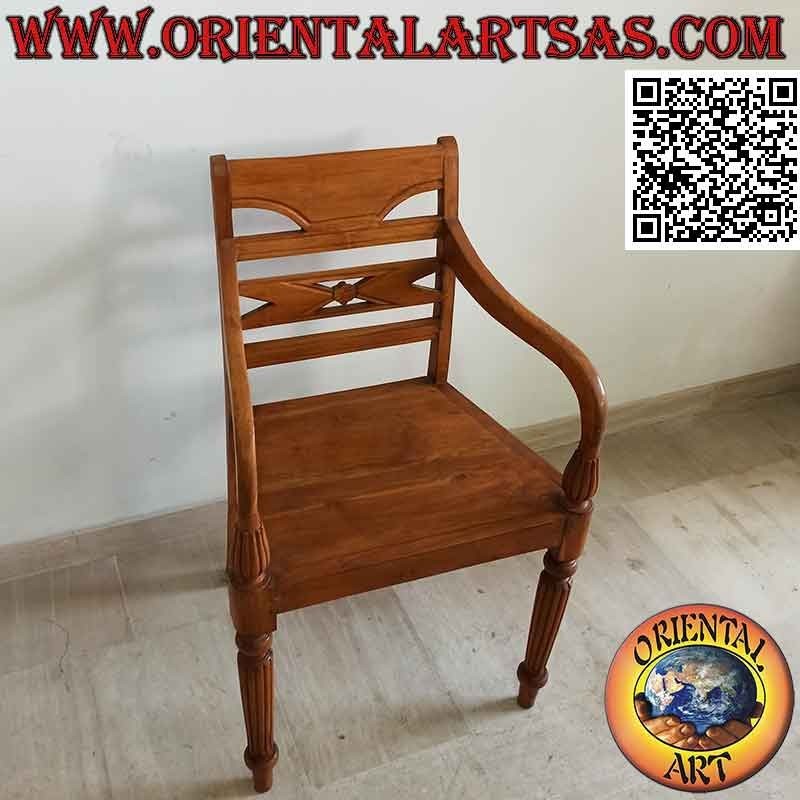 Fauteuil de style Raffles avec assise pleine en bois, en bois de teck