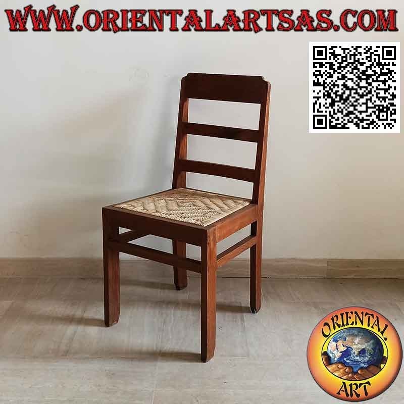 Solid antique chair in teak wood and Vienna straw seat