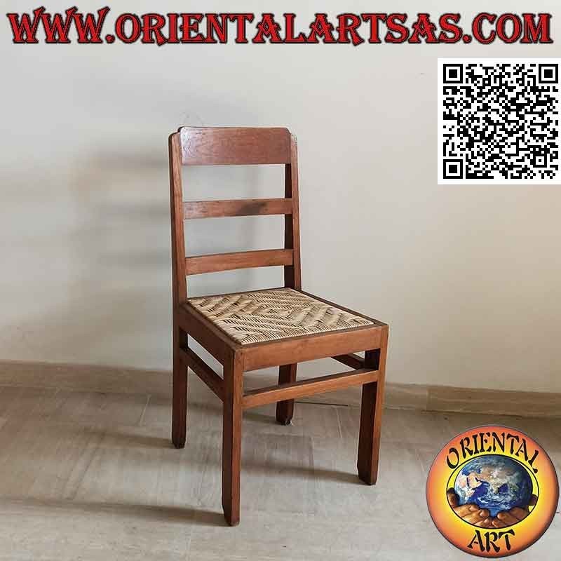 Solid antique chair in teak wood and Vienna straw seat