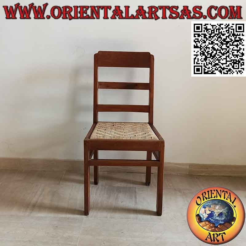 Solid antique chair in teak wood and Vienna straw seat