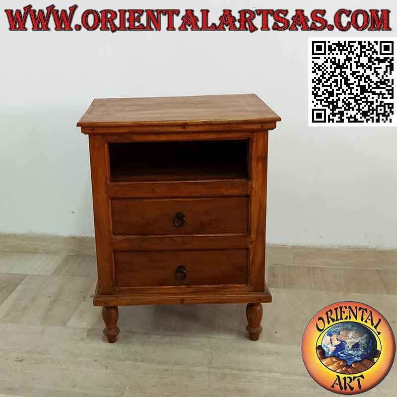 Mueble TV con dos cajones y una puerta en madera de teca