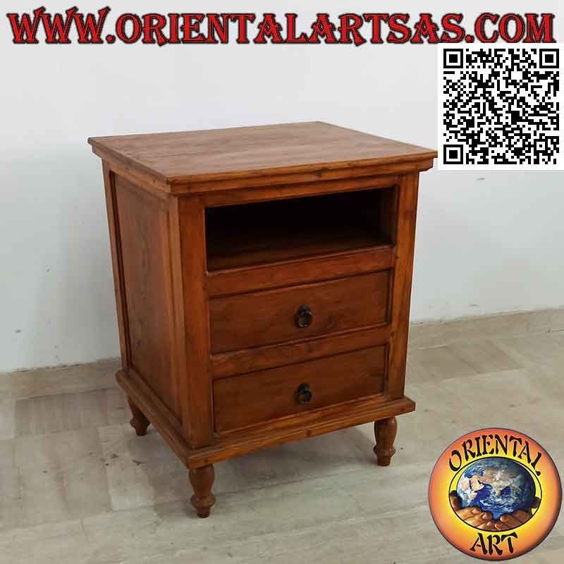 Mueble TV con dos cajones y una puerta en madera de teca