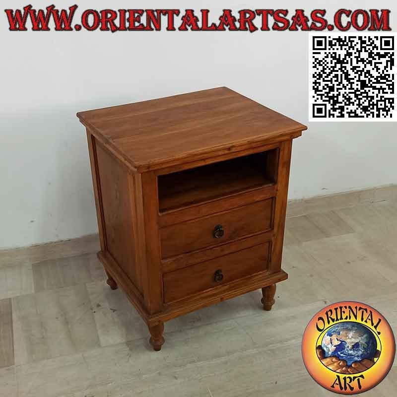 Mueble TV con dos cajones y una puerta en madera de teca