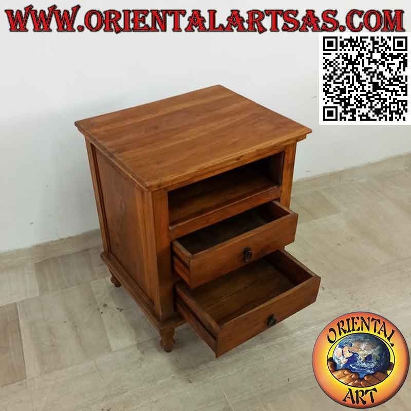 TV cabinet with two drawers and one door in teak wood