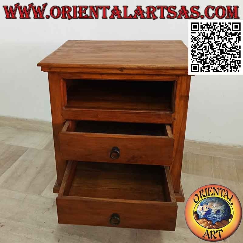 Mueble TV con dos cajones y una puerta en madera de teca