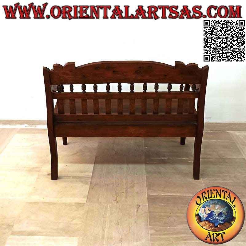 Panca antica coloniale con decorazione floreale intagliata a mano in legno di teak