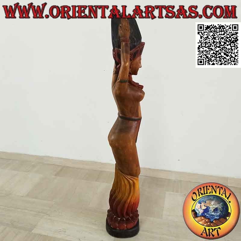 Scultura della "danzatrice del fuoco" tradizionale indonesiana in legno di suar da 150 cm