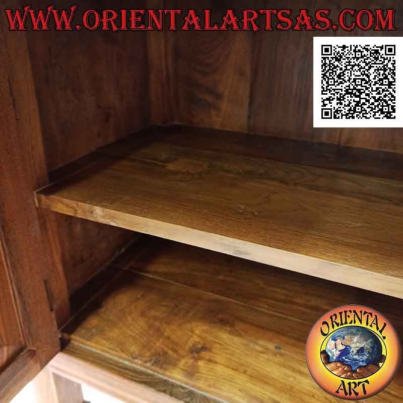 Buffet haut avec 2 portes vitrées et 2 portes fermées en bois avec tiroirs centraux en bois de teck