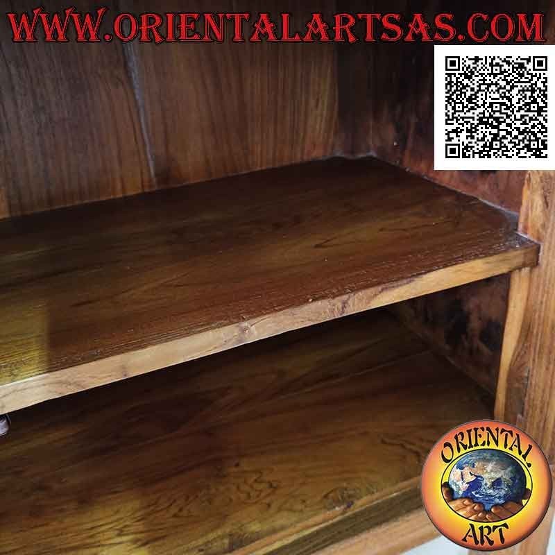 High sideboard with 2 glass doors and 2 closed doors in wood with central drawers in teak wood