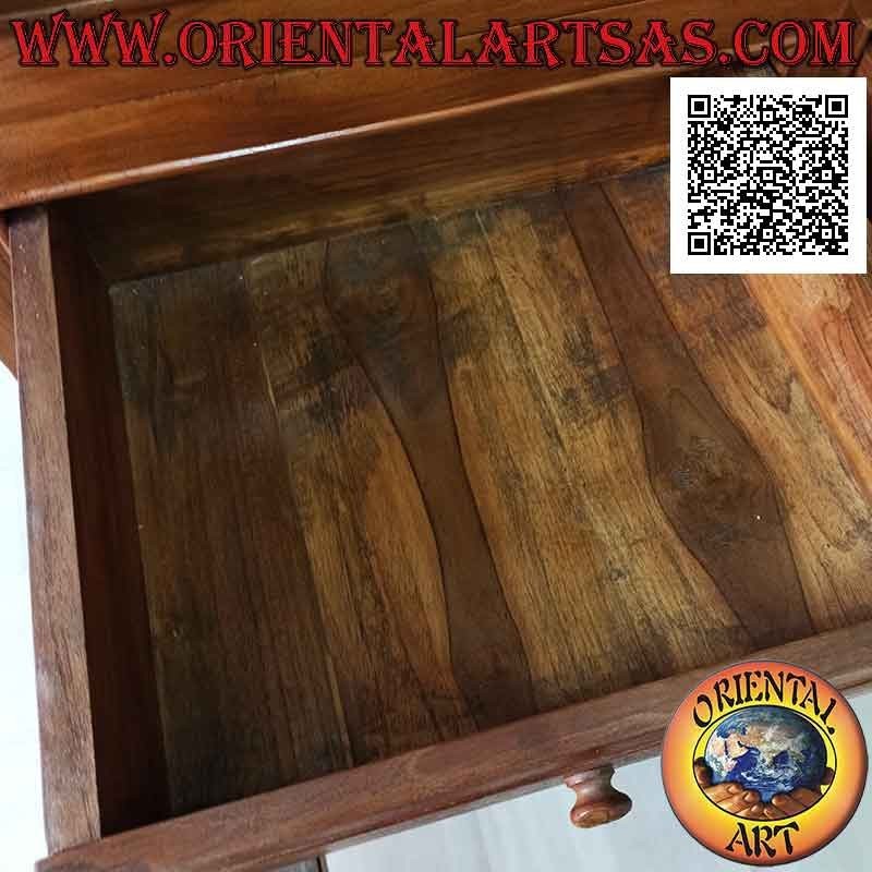 Aparador alto con 2 puertas de cristal y 2 puertas cerradas en madera con cajones centrales en madera de teca