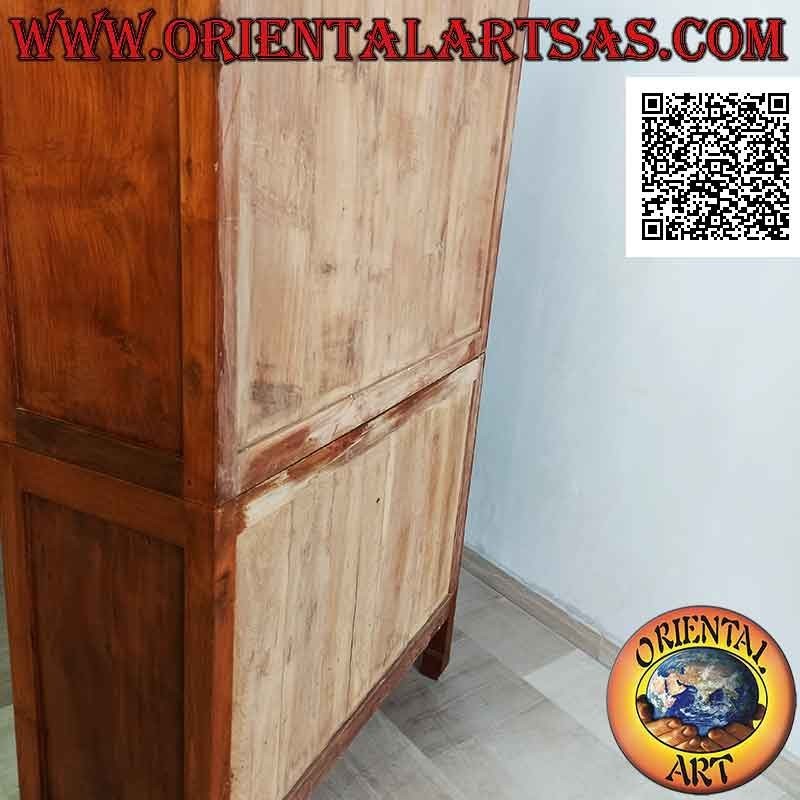 Buffet haut avec 2 portes vitrées et 2 portes fermées en bois avec tiroirs centraux en bois de teck