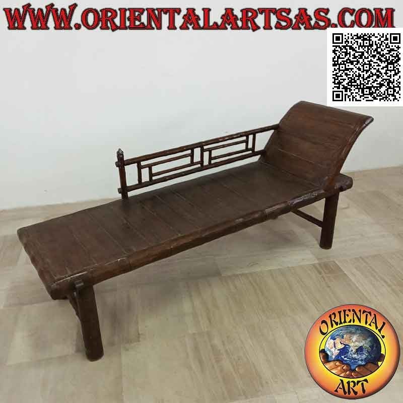 Divano triclinio in stile bamboo con sponda (destra) in legno di teak (colore scuro)