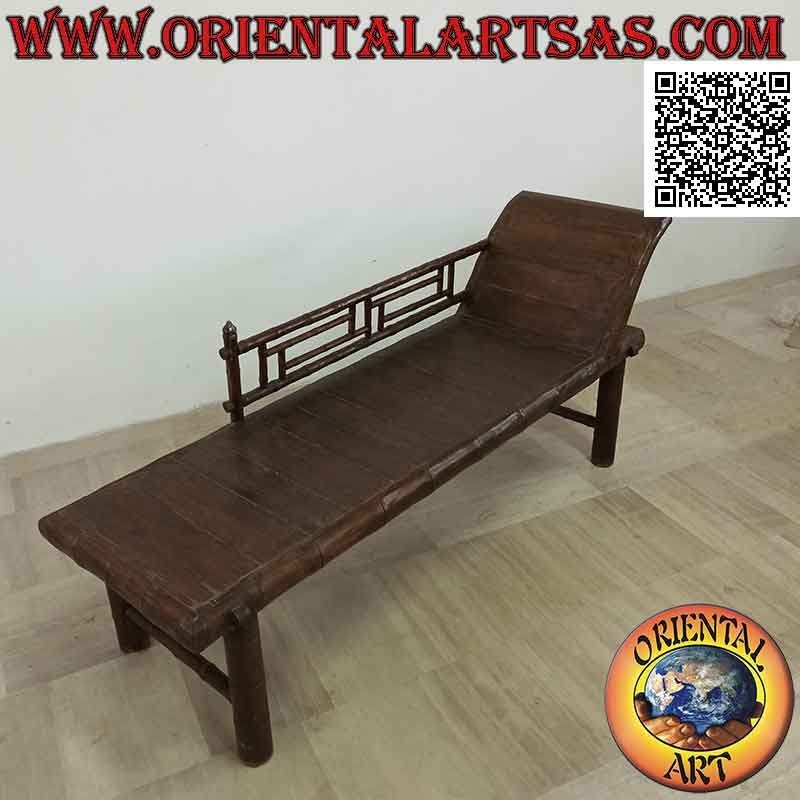 Divano triclinio in stile bamboo con sponda (destra) in legno di teak (colore scuro)