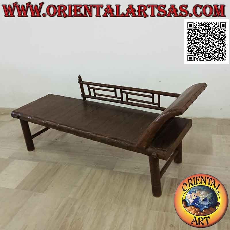 Sofá triclinium estilo bambú con lateral (derecha) en madera de teca (color oscuro)