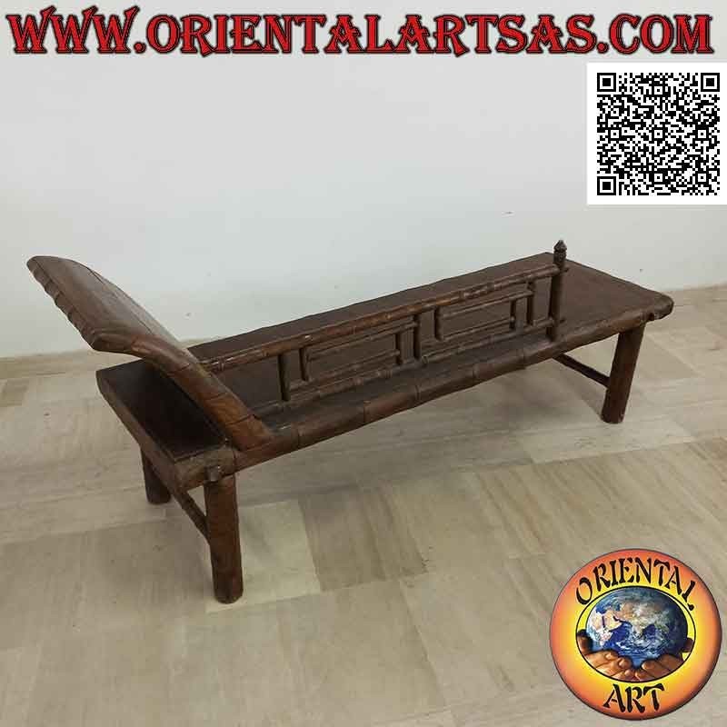 Sofá triclinium estilo bambú con lateral (derecha) en madera de teca (color oscuro)