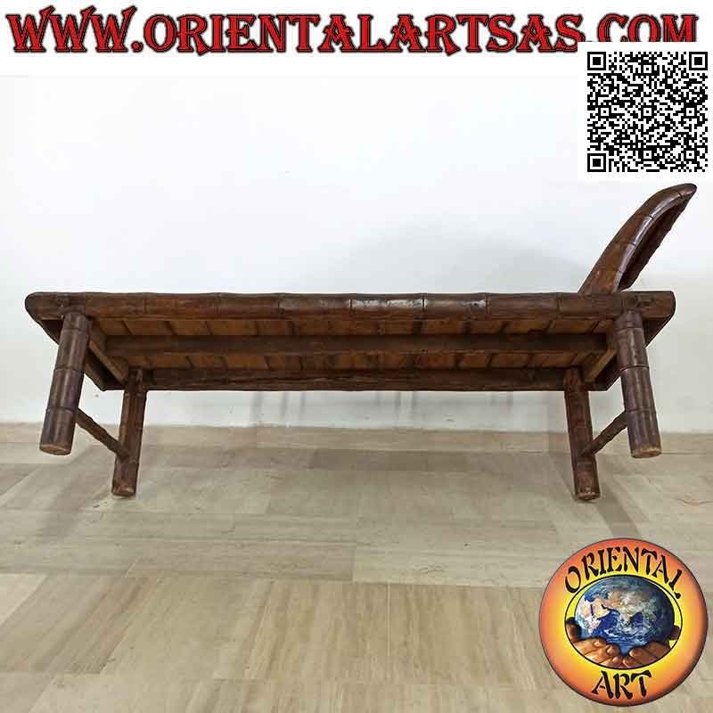 Sofá triclinium estilo bambú con lateral (derecha) en madera de teca (color oscuro)