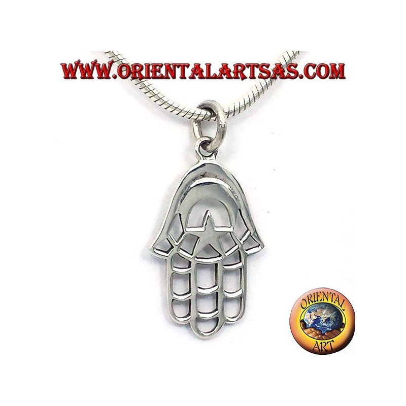 silver pendant, hand of Fatima with the Moon and Star