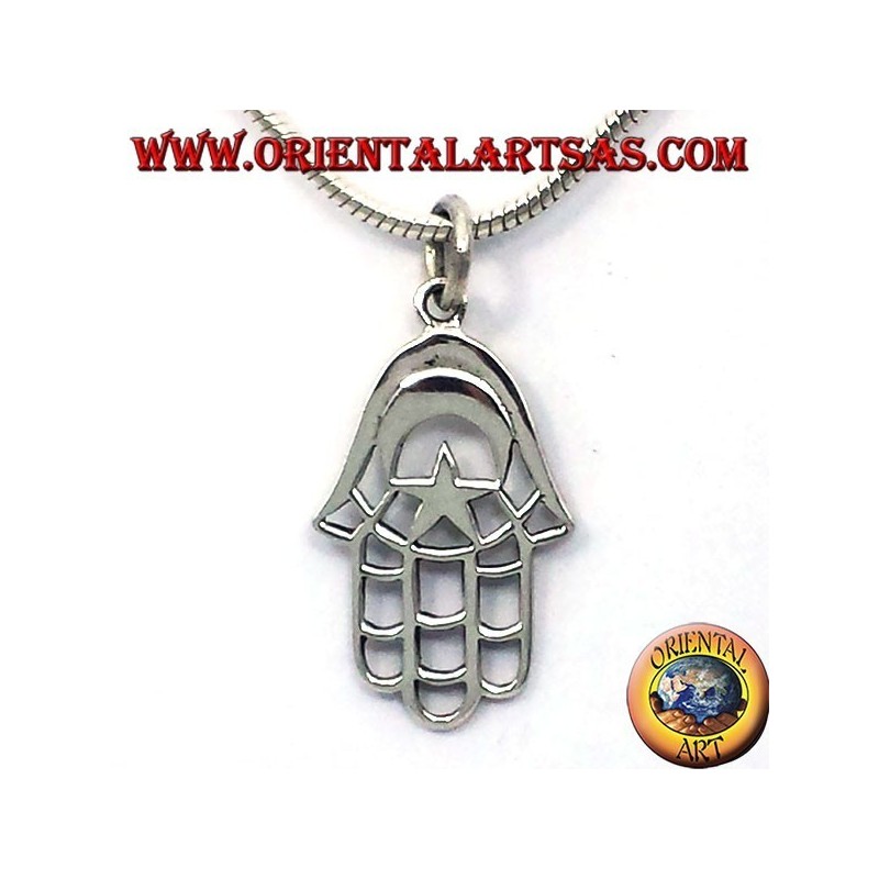silver pendant, hand of Fatima with the Moon and Star