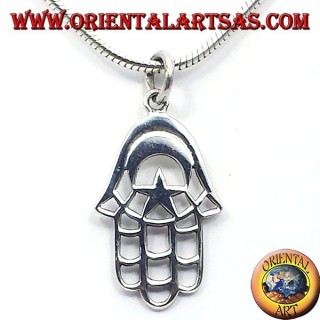 silver pendant, hand of Fatima with the Moon and Star